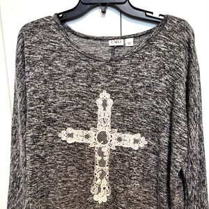 🌸 3 for $15 🌸 Cato 3/4 Sleeve Black Shirt with Lace Embellishment